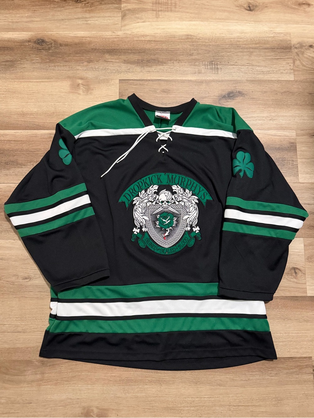 Drop Kick Murphys Rare Sewn Hockey Jersey 2XL Black Green #4 K1 Sportswear VTG